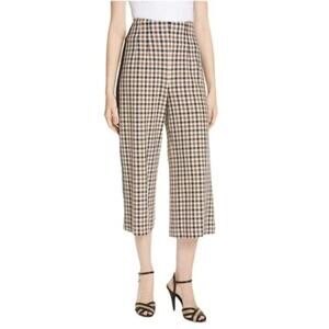 Veronica Beard Tan & Black Plaid Cropped Wide Leg Pants